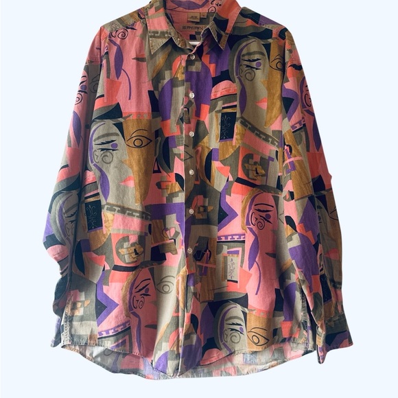Ruff Hewn Tops - 🎨 Vintage Colorful Abstract Button-Up Shirt – XL 🎨